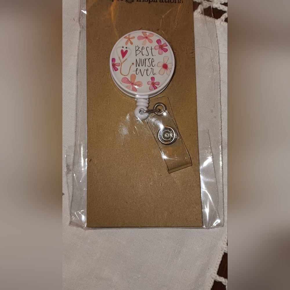 Simply Inspirations, BEST NURSE Ever, badge reel, NWT, pink/white